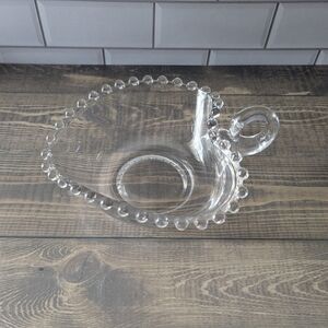 Vintage Imperial Glass Heart shaped candy dish w handle Knobbed edges